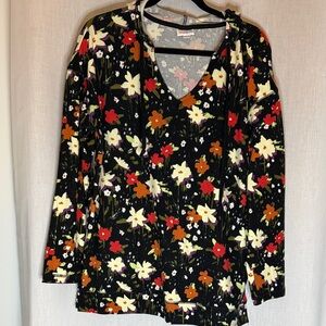 LuLaRoe Eliza Floral V-Neck Sweatshirt - Black, Red, Orange, White